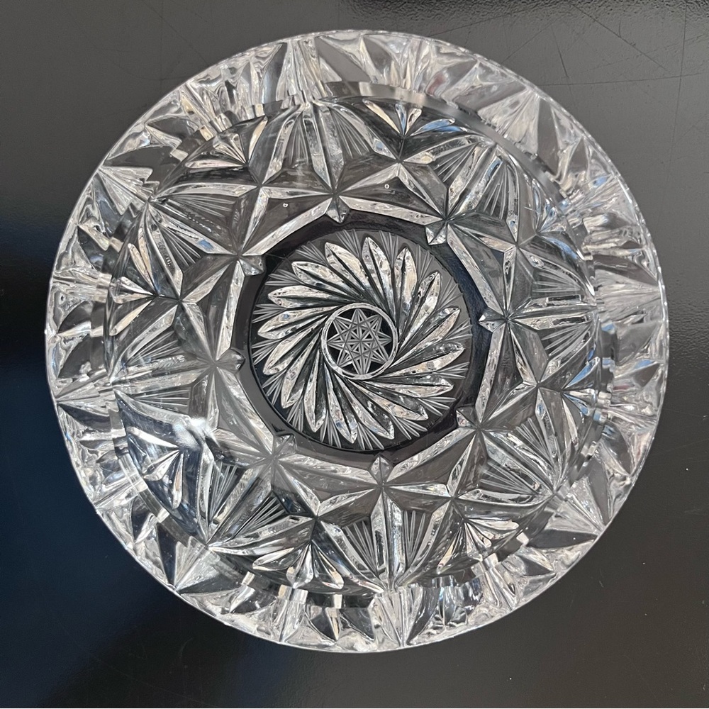 Vintage 70’s Rich Deep Hand Cut Lead Crystal Star Brillant Pinwheel Swirl Ash